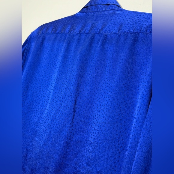 Saint Laurent Tonal Dot Silk Button Up in Royal Blue - Picture 10 of 16